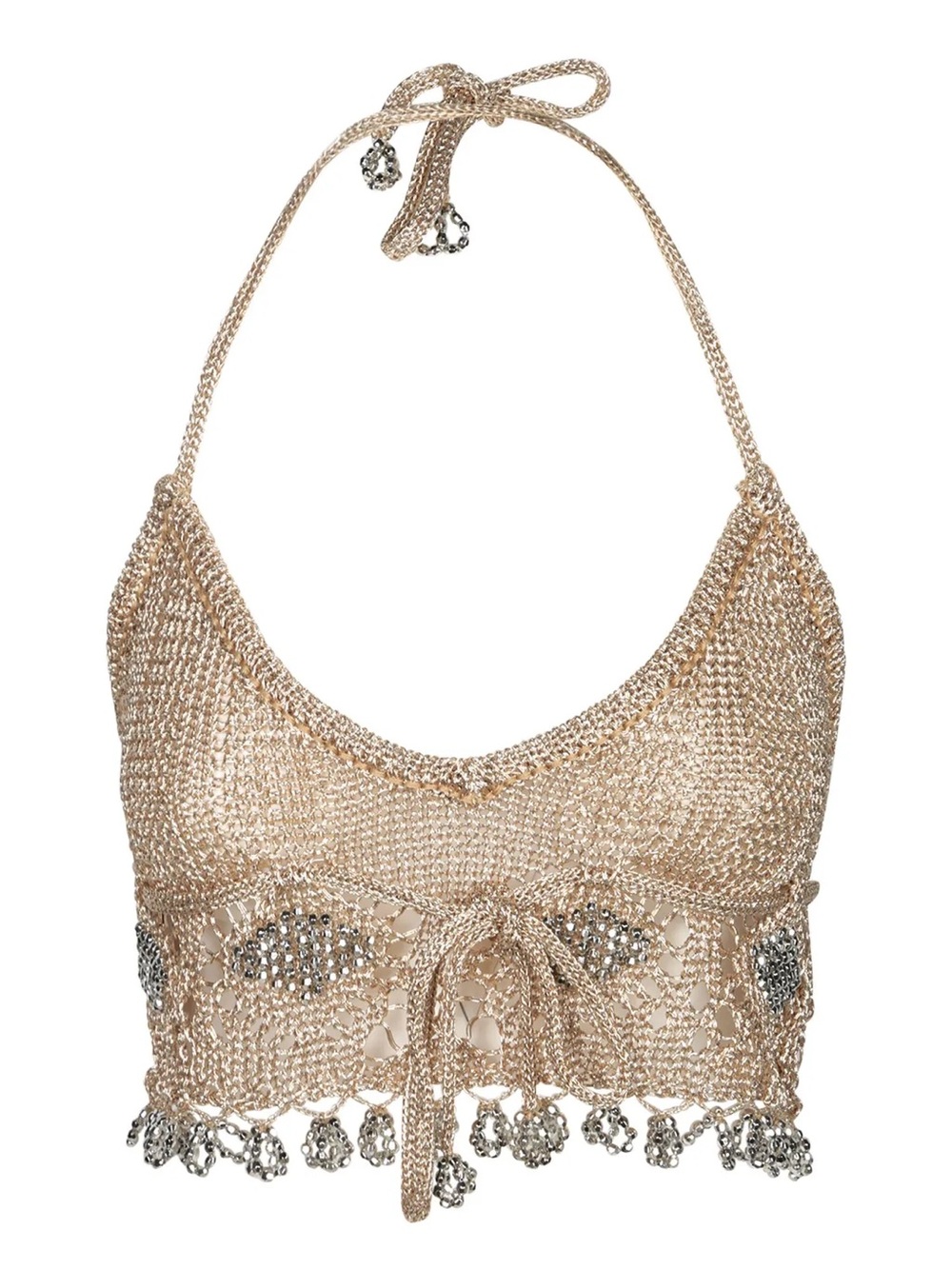 Paco Rabanne Metallic Crochet Halter Top in Gold